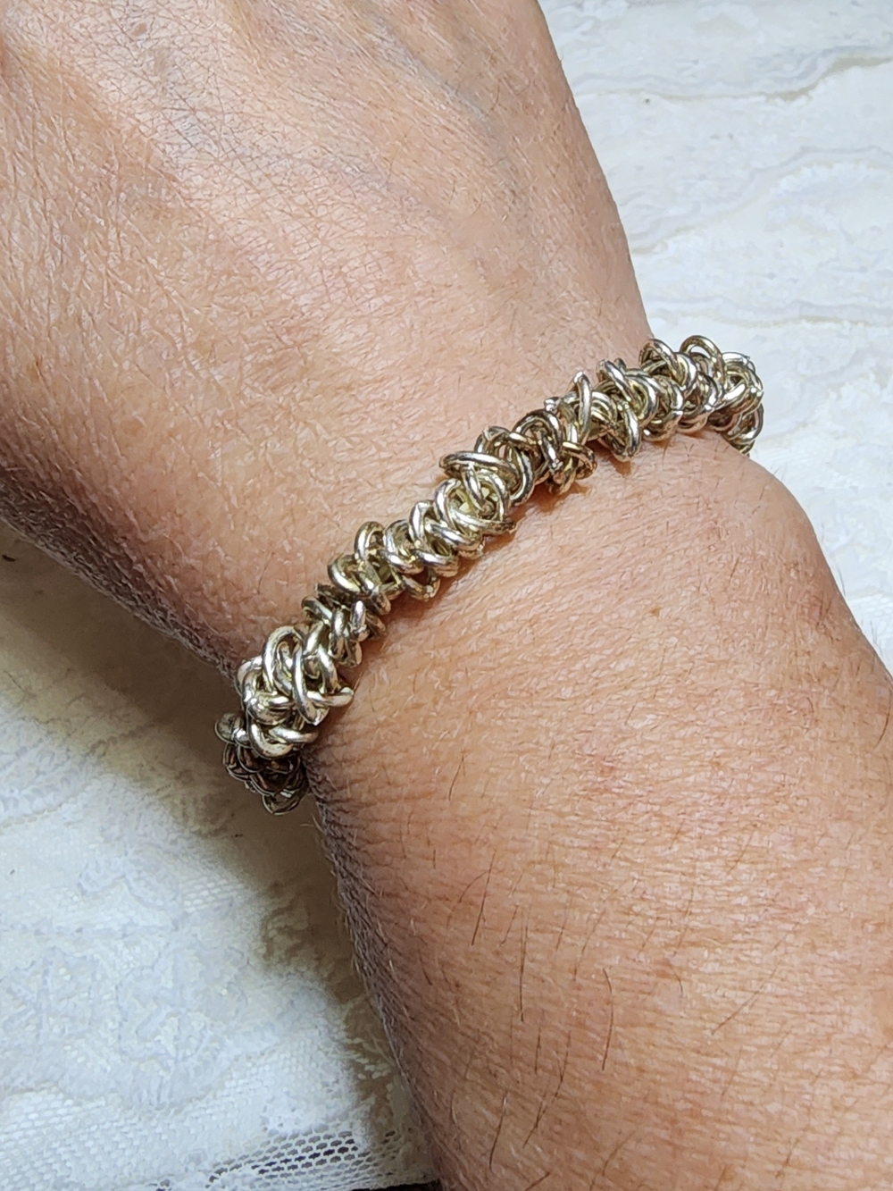 Silver Toned Stretch Chainmail Bracelet